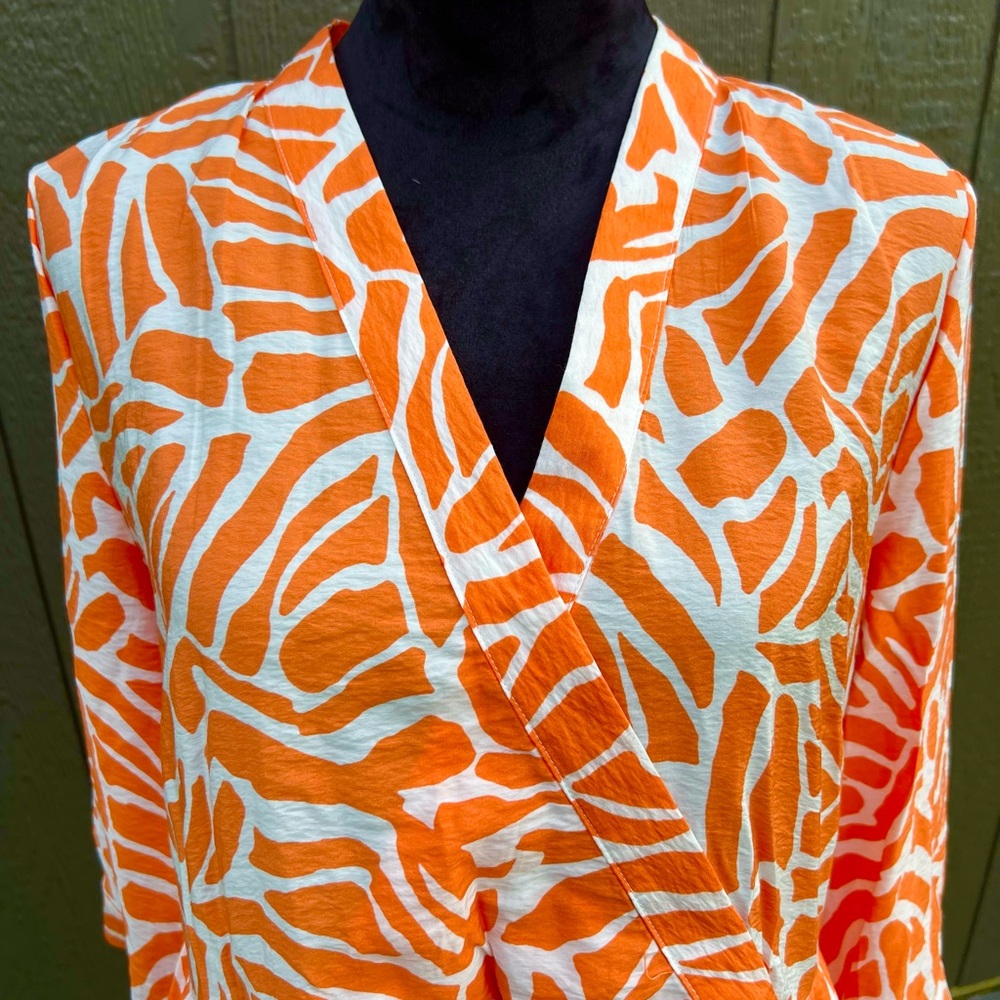NWT Rachel Zoe Vibrant Orange and White Abstract Patterned Dress